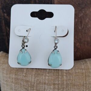 Vintage Light Blue Tear Drop 925 Silver Lever Back Earrings